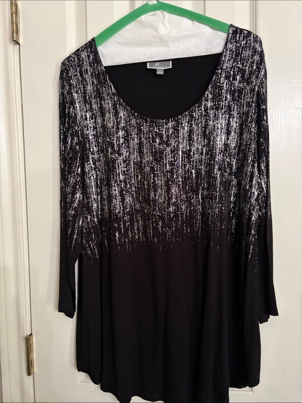 JM Collection Black Top with Silver Label Detail
